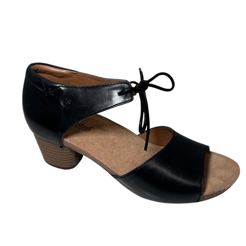 New Josef Seibel Rosalie 23 Black Leather Lace Up Comfort Sandals EU 38 US 7.5